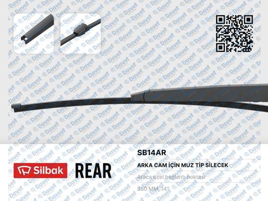 SILBAK SB14AR Silecek Supurgesi 355mm Arka (Muz Tipi) Roomster/Pratik 06-->Golf Iv 03-->Polo 02-->